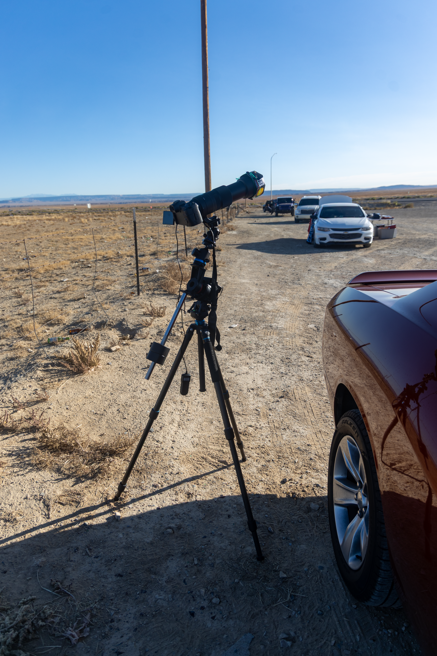 Tripod setup for photographing the New Mexico eclipse