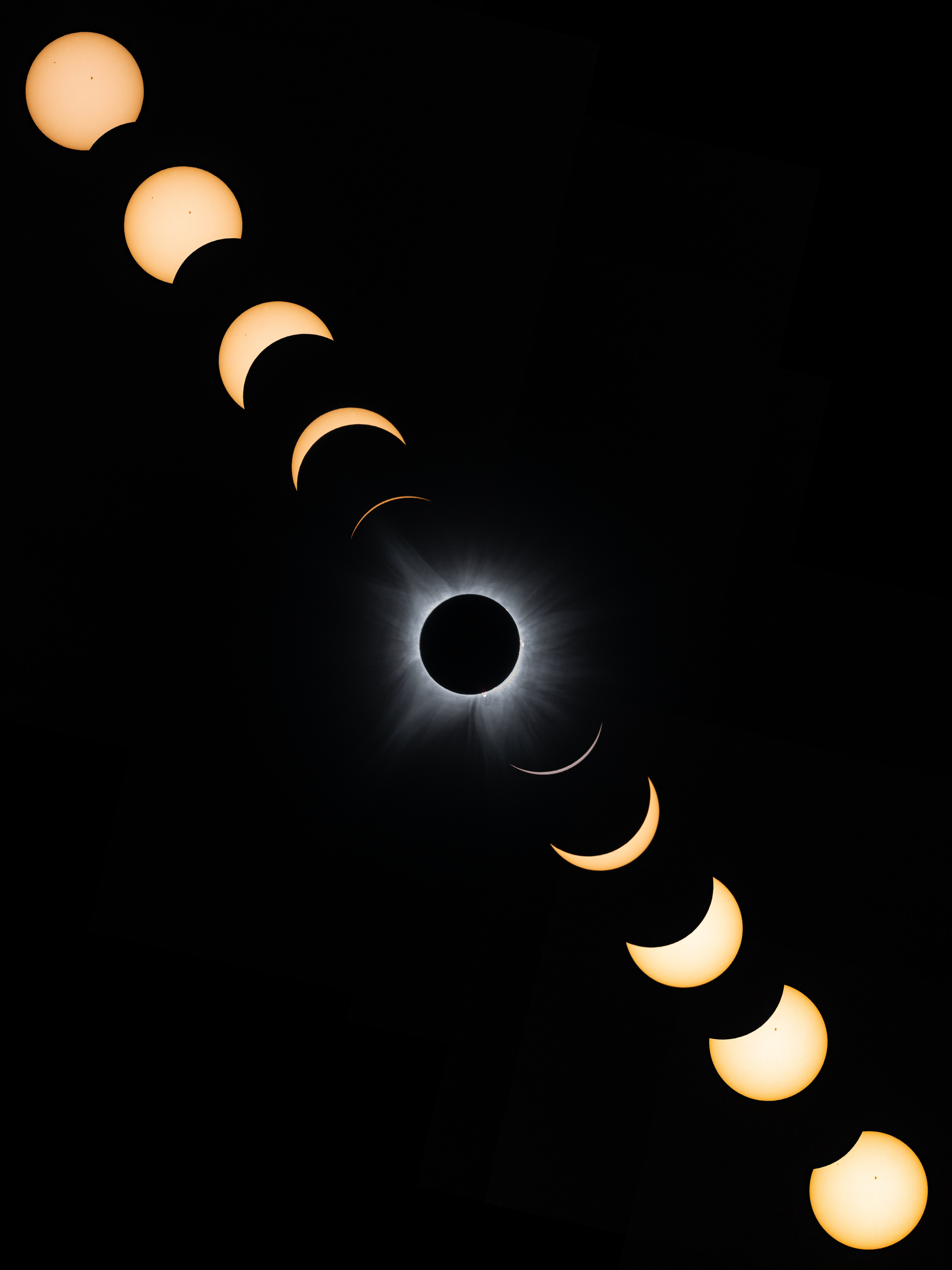 Diagonal progression sequence of the April 8, 2024 eclipse through totality